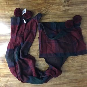 Plaid Blanket Scarf w/ Fuzzy Tassels